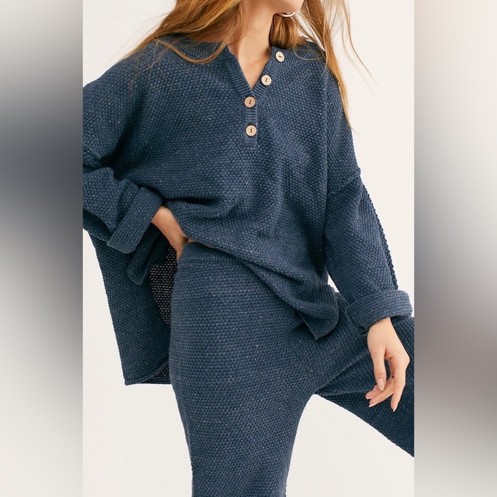 Free People Haliee Sweater Set, M, Heather Blue